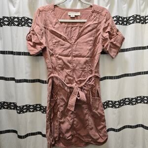 Pilcro and the Letterpress salmon pink tie waist short sleeve mini shift dress S
